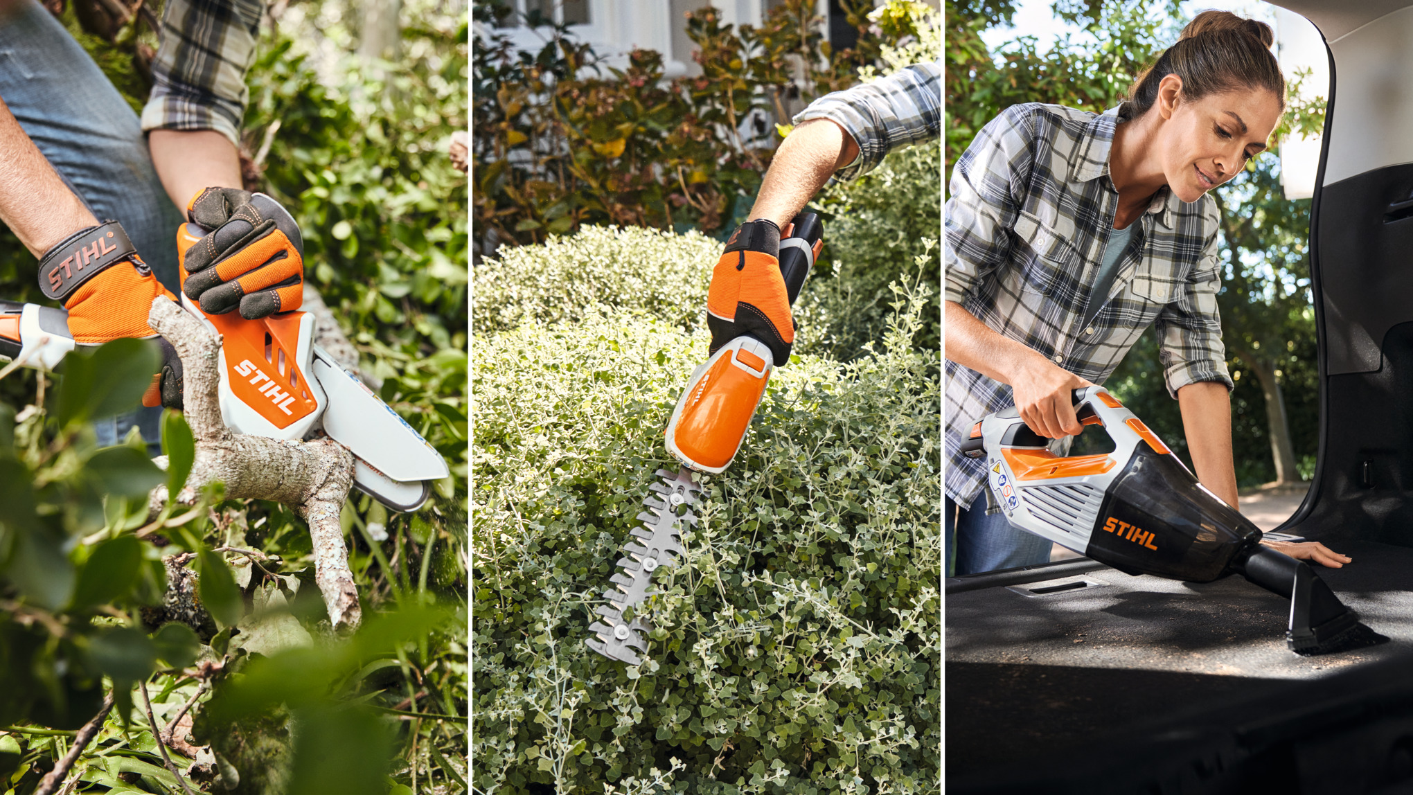  Μηχανήματα STIHL στο σύστημα AS, επαναφορτιζόμενο ξυλοκοπτικό GTA 26, επαναφορτιζόμενο συμπαγές ψαλίδι θάμνων HSA 26 και επαναφορτιζόμενο σκουπάκι SEA 20