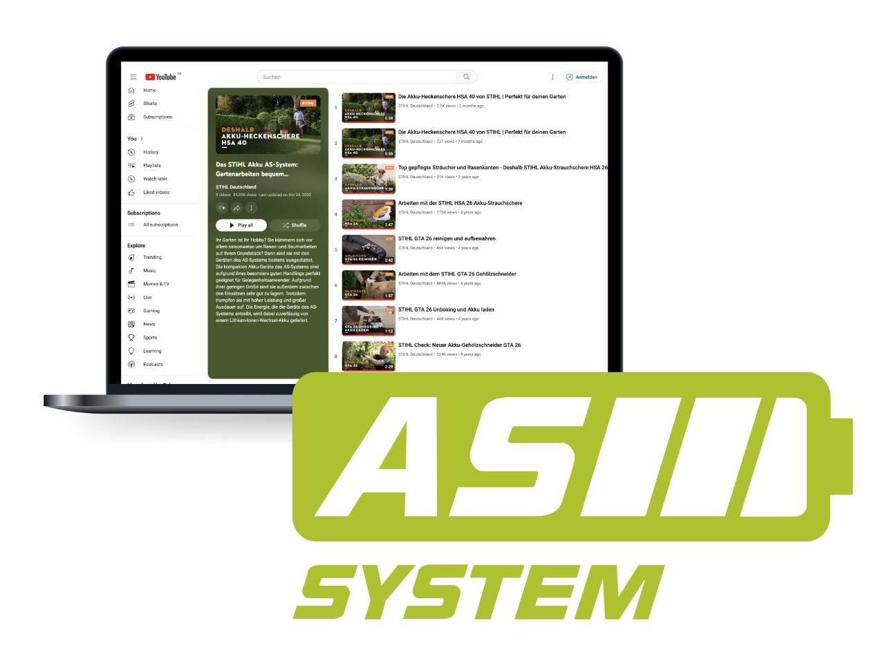 Logo of STIHL's AS system in the form of a green battery icon